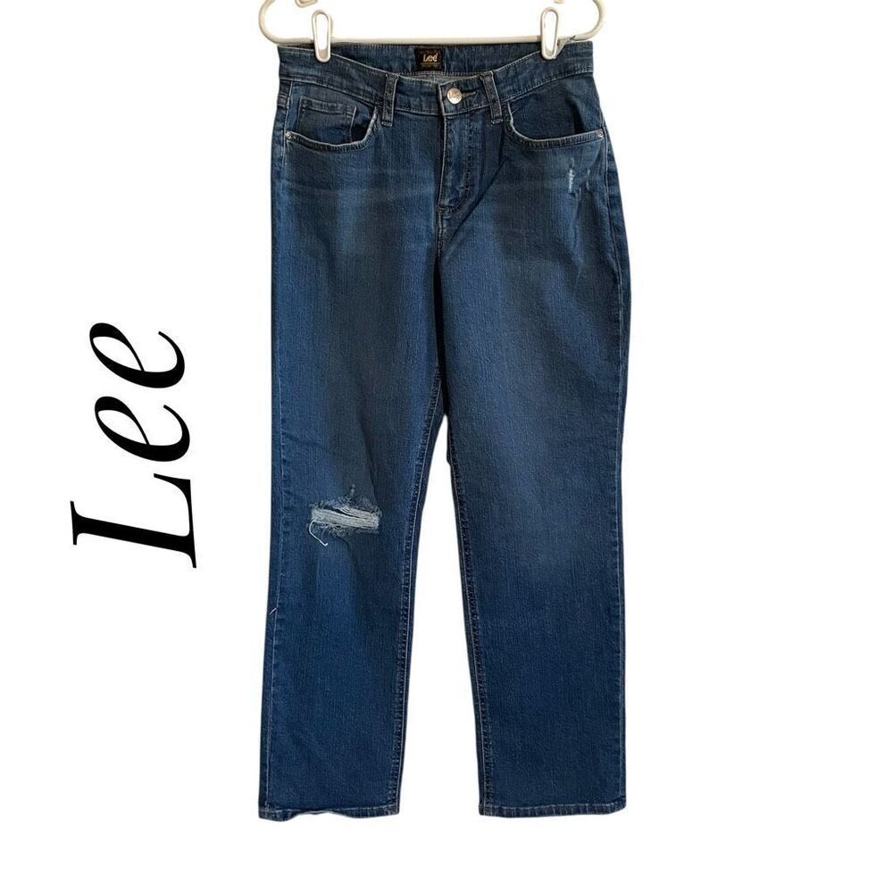 Lee Size 8 Denim Jeans Straight Leg Medium Blue Wash